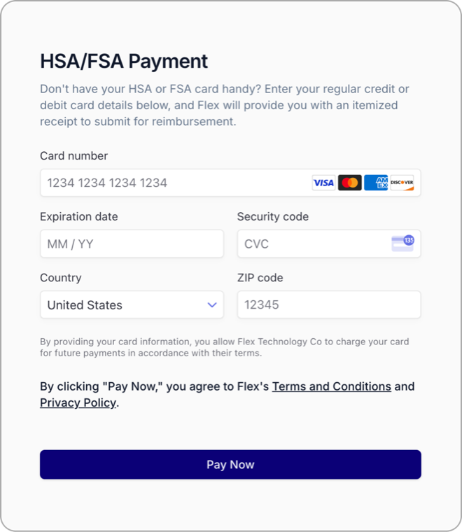 Enter your HSA/FSA card